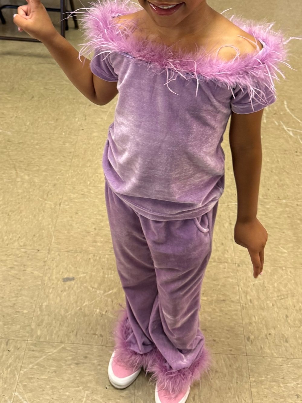Lola + The Boys Lilac Feather-Trim Velvet Matching Set Sz 6